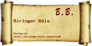 Biringer Béla névjegykártya
